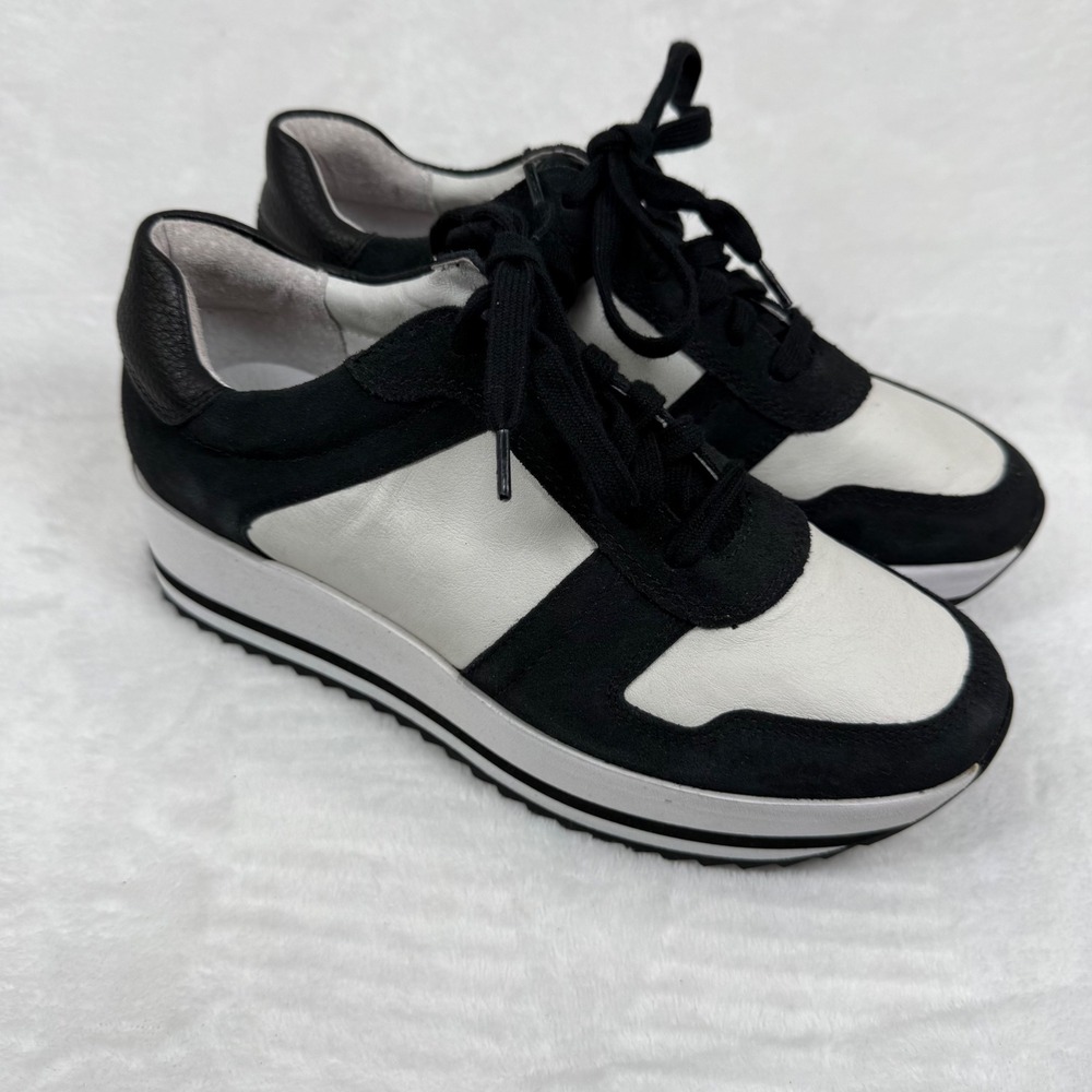 Johnston & Murphy Womens Black White Leather Platform Sneakers 78-42669 Size 6M